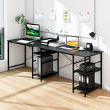 NNECW 151CM Convertible L-shaped Computer Desk with 4 Storage Shelves for Home Office-Black