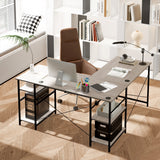 NNECW 151CM Convertible L-shaped Computer Desk with 4 Storage Shelves for Home Office-Grey