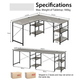 NNECW 151CM Convertible L-shaped Computer Desk with 4 Storage Shelves for Home Office-Grey