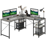 NNECW 151CM Convertible L-shaped Computer Desk with 4 Storage Shelves for Home Office-Grey