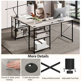 NNECW 151CM Convertible L-shaped Computer Desk with 4 Storage Shelves for Home Office-Grey