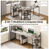 NNECW 151CM Convertible L-shaped Computer Desk with 4 Storage Shelves for Home Office-Grey
