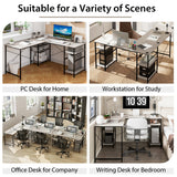 NNECW 151CM Convertible L-shaped Computer Desk with 4 Storage Shelves for Home Office-Grey