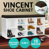 NNEDPE Shoe Rack Cabinet Organiser Brown Cushion - 104 x 30 x 45 - White