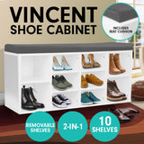 NNEDPE Shoe Rack Cabinet Organiser Grey Cushion - 104 x 30 x 45 - White