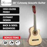 NNEDPE 38in Cutaway Acoustic Guitar with guitar bag - Natural