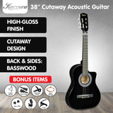 NNEDPE Karrera 38in Pro Cutaway Acoustic Guitar with Carry Bag - Black