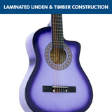 NNEDPE 38in Pro Cutaway Acoustic Guitar with guitar bag - Purple Burst