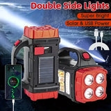 NNETM Red Tactical LED Solar Camping Light - Portable Rechargeable Flashlight