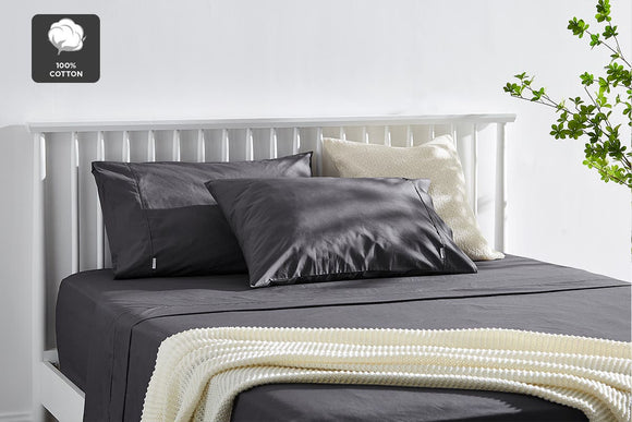 NNEKG 300TC Classic Percale Sheet Set (Charcoal Queen)
