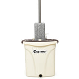 NNECW Flat Squeeze Mop & Bucket Set with 2 Microfiber Pads for Hand-Free Wringing