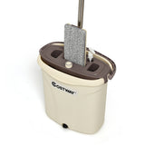 NNECW Flat Squeeze Mop & Bucket Set with 2 Microfiber Pads for Hand-Free Wringing