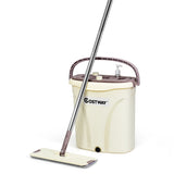 NNECW Flat Squeeze Mop & Bucket Set with 2 Microfiber Pads for Hand-Free Wringing
