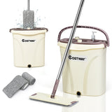 NNECW Flat Squeeze Mop & Bucket Set with 2 Microfiber Pads for Hand-Free Wringing