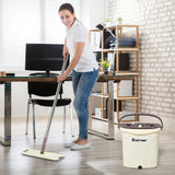 NNECW Flat Squeeze Mop & Bucket Set with 2 Microfiber Pads for Hand-Free Wringing
