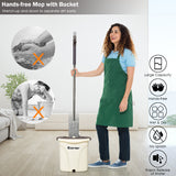 NNECW Flat Squeeze Mop & Bucket Set with 2 Microfiber Pads for Hand-Free Wringing