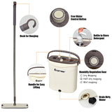 NNECW Flat Squeeze Mop & Bucket Set with 2 Microfiber Pads for Hand-Free Wringing