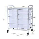 NNECW Movable 12-Drawer Storage Trolley with 2 lockable for Home Office Clear