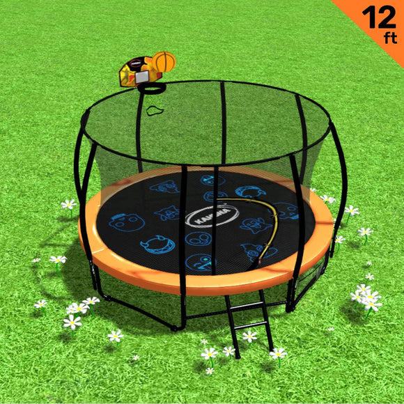 NNEDPE Kahuna Pro 12ft Trampoline with Mat, Reversible Pad, Basketball Set