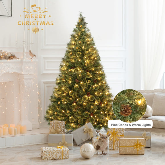 NNECW 1.8M Christmas Pine Tree with 260 LED Warm White Light for Christmas Decorations