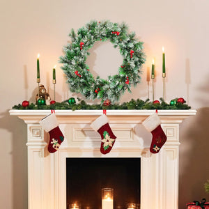 NNECW 0.6M Snowy Christmas Wreath with 50 LED Lights and 110 PVC tips for Decorations