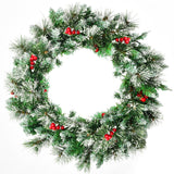 NNECW 0.6M Snowy Christmas Wreath with 50 LED Lights and 110 PVC tips for Decorations