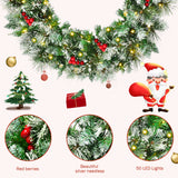 NNECW 0.6M Snowy Christmas Wreath with 50 LED Lights and 110 PVC tips for Decorations