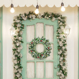 NNECW 0.6M Snowy Christmas Wreath with 50 LED Lights and 110 PVC tips for Decorations