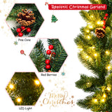 NNECW 2.7m Pre-lit Christmas Pine Garland with 100 LED Lights