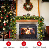 NNECW 2.7m Pre-lit Christmas Pine Garland with 100 LED Lights