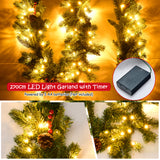 NNECW 2.7m Pre-lit Christmas Pine Garland with 100 LED Lights