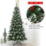 NNECW 2.1 M Artificial Christmas Tree with Pre Decorated Holly Berries for Christmas