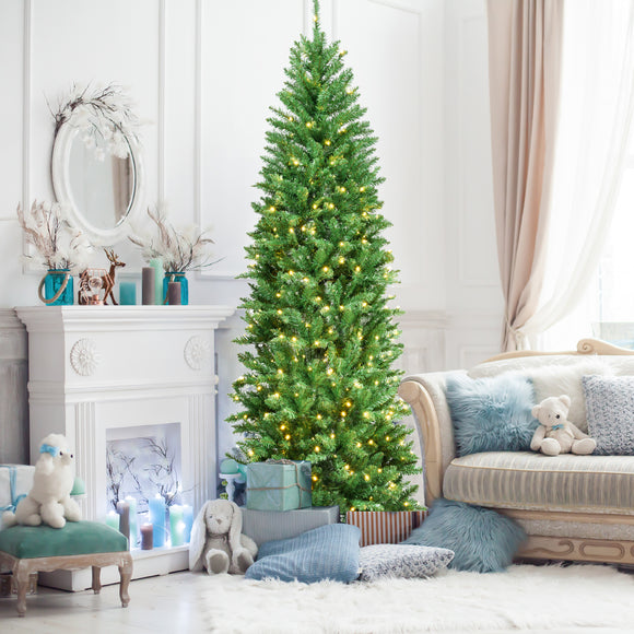 NNECW 2.1M Artificial Pencil Christmas Tree with Warm White UL-listed Lights for Decorations
