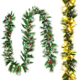 NNECW 2.7M Artificial Christmas Wreath Rattan with Pine Needles & Red Berries