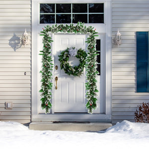 NNECW 2.7M Artificial Christmas Wreath Rattan with Pine Needles & Red Berries