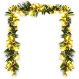 NNECW 2.7M Artificial Christmas Wreath Rattan with Pine Needles & Red Berries