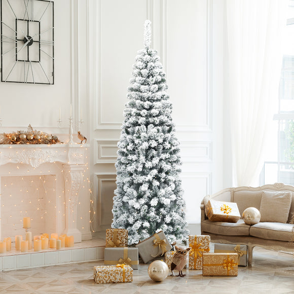 NNECW Slim Snow Flocked Christmas Tree for Home Decoration & Gift -1.8M