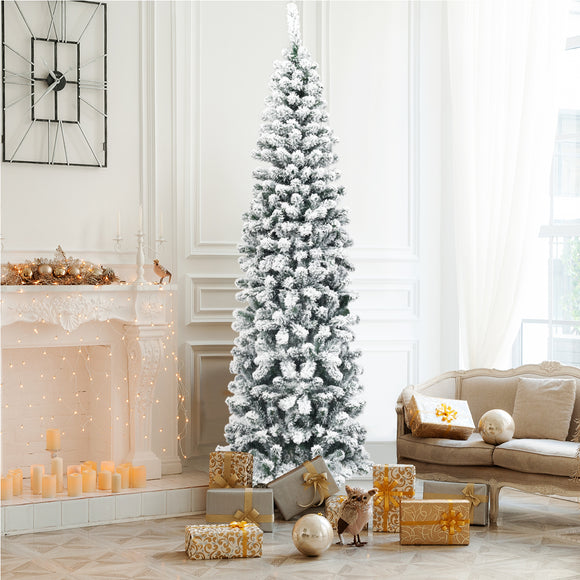 NNECW Slim Snow Flocked Christmas Tree for Home Decoration & Gift -2.27M