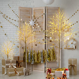 NNECW 1.5 M Artificial Twig Birch Tree with 72 Warm White LED Lights for Christmas