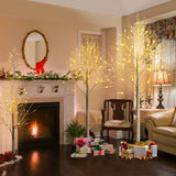 NNECW 1.5 M Artificial Twig Birch Tree with 72 Warm White LED Lights for Christmas