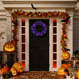 NNECW Black Pre-lit Artificial Christmas Wreath with 35 Purple LED lights for Indoor