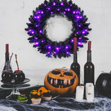 NNECW Black Pre-lit Artificial Christmas Wreath with 35 Purple LED lights for Indoor