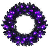 NNECW Black Pre-lit Artificial Christmas Wreath with 35 Purple LED lights for Indoor