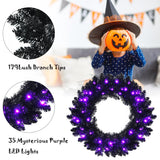 NNECW Black Pre-lit Artificial Christmas Wreath with 35 Purple LED lights for Indoor