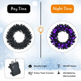 NNECW Black Pre-lit Artificial Christmas Wreath with 35 Purple LED lights for Indoor