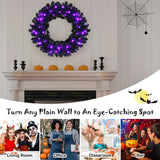 NNECW Black Pre-lit Artificial Christmas Wreath with 35 Purple LED lights for Indoor
