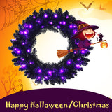 NNECW Black Pre-lit Artificial Christmas Wreath with 35 Purple LED lights for Indoor