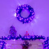 NNECW Black Pre-lit Artificial Christmas Wreath with 35 Purple LED lights for Indoor