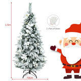 NNECW 1.5M Pre-Lit Snow-Flocked Artificial Christmas Tree with 339 Tips and 180 LED Lights for Decorations