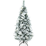 NNECW 1.5M Pre-Lit Snow-Flocked Artificial Christmas Tree with 339 Tips and 180 LED Lights for Decorations